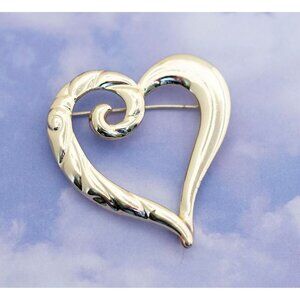 Vintage Art deco Silver Heart Brooch by AJC - S16